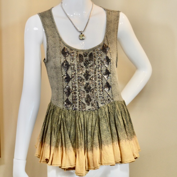 🆕🏷️  Anthropologie Suva Swing Tank Beaded Peplum Top Size M - Picture 9 of 14